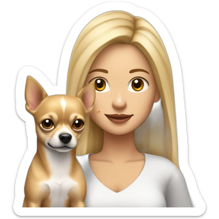 mujer rubia de pelo muy  corto con su perro Chihuahua en los brazos sticker
