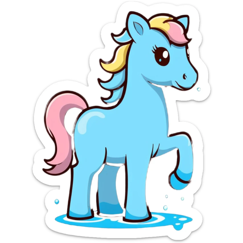 A playful horse composed of transparent bubbles and water droplets, bubbling and glistening sticker