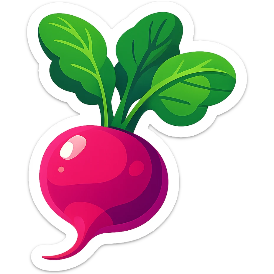 bright colorful illustration of a large radish with emphasis on volume and shine, fresh leaves sticker