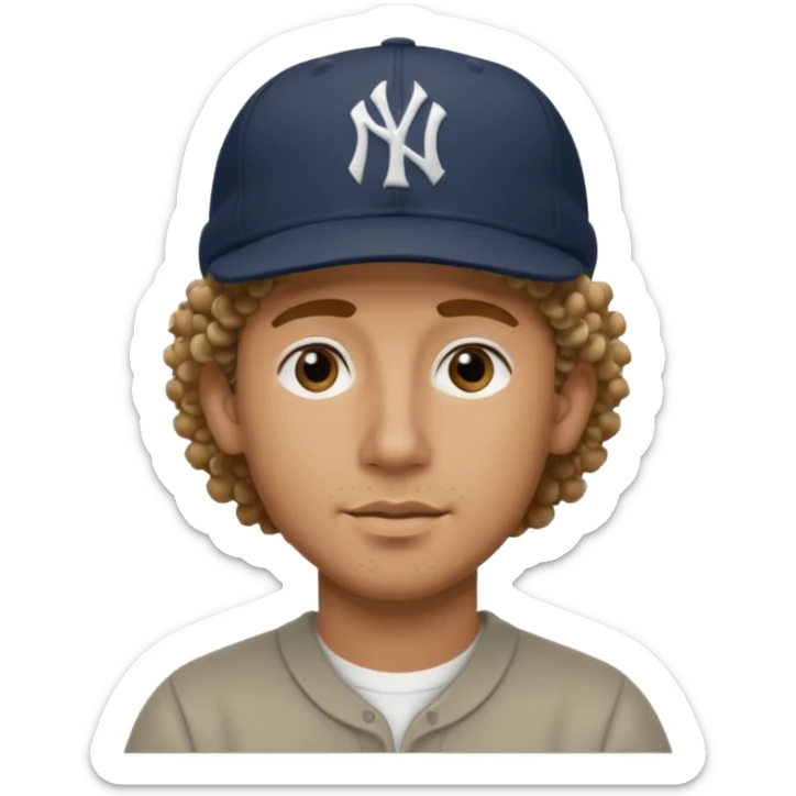 Hazme un moreno con aretes pequeños en las orejas con mucho volumen atrás una gorra plana new York yankee  sticker