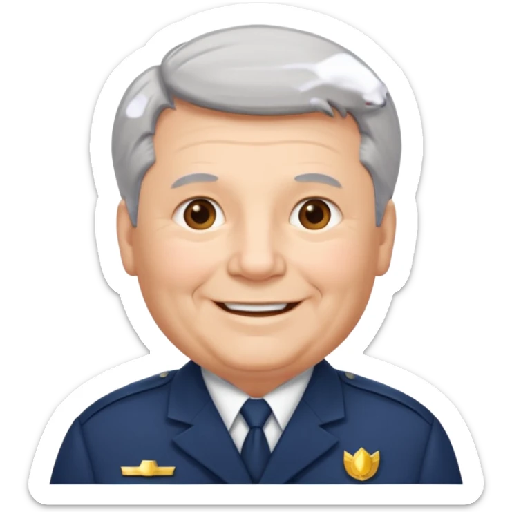 Older Male: gray hair at sides, slight wrinkles, wearing uniform, lightly obesity sticker