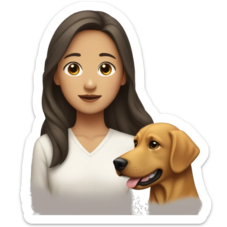 Very Light brown skin male next to an Asian female with a dark golden retriever in the middle  sticker