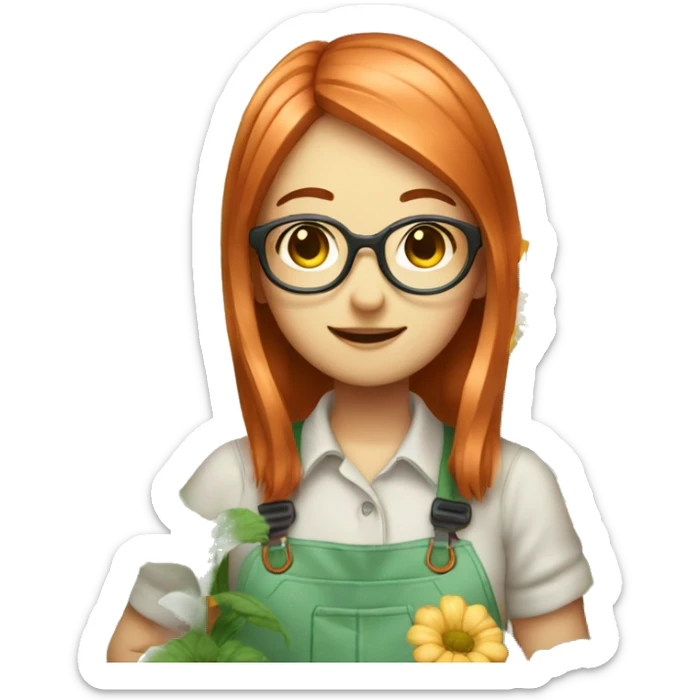 Kawaii cute gardener girl copper hair and glasses sticker