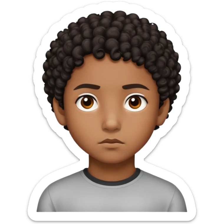 "- Nam
- 10 tuổi
- Da nâu
- Tóc ngắn, đen, xoăn
- mặt nghiêm túc
" sticker