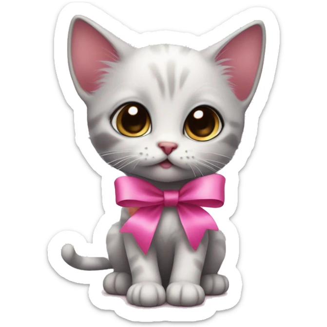 Little kitten with a pink ribbon around its neck, with big eyes and pink toungue  sticker