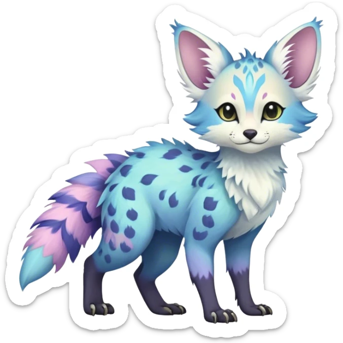 Feral Rare Fantasy pastel Vernid-Trico-species by LiLaiRa, random markings, tufted tail, tufted ears, full body sticker