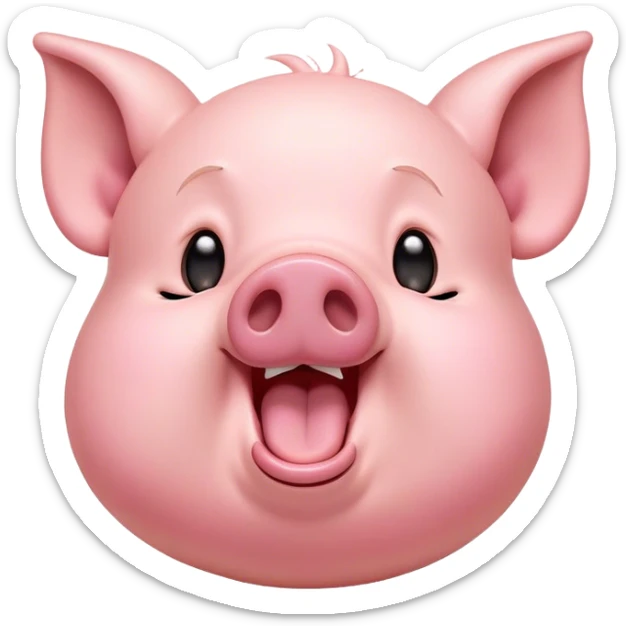 Cinematic Cute Yawning Pig Portrait Emoji, Head tilted slightly with a dramatic, wide-open yawn, showcasing a soft, smooth rosy-pink hide with droopy ears, round beady eyes barely open in drowsy contentment, Simplified yet irresistibly adorable features, highly detailed, glowing with a soft, cozy glow, high shine, relaxed yet expressive, stylized with a touch of whimsical charm, bright and endearing, soft glowing outline, capturing the essence of a sleepy yet affectionate pig, so drowsy it feels like it could stretch out of the screen and curl up for a nap! sticker