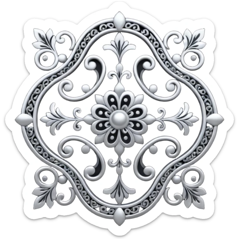 Black and silver filigree design, 3D, extremely detailed design sticker