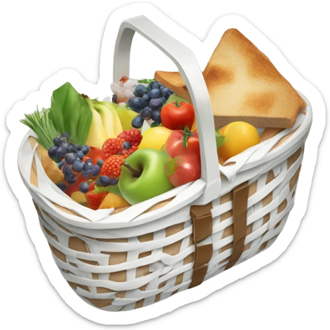 beautiful white picnic basket filled with romantic summer foods with a Summer Core sticker