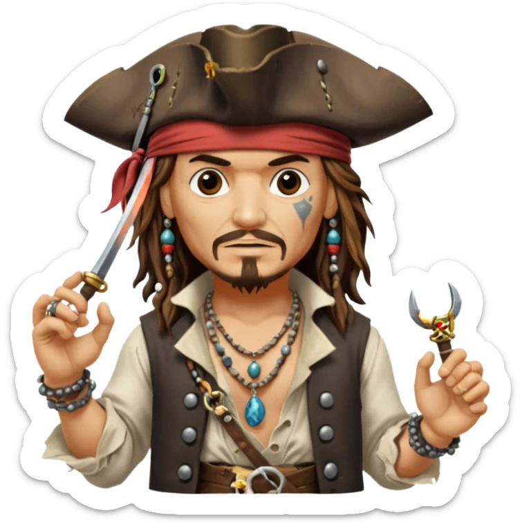 jack sparrow from the film pirates of the caribbean, shooo-ing the stone-crab sticker