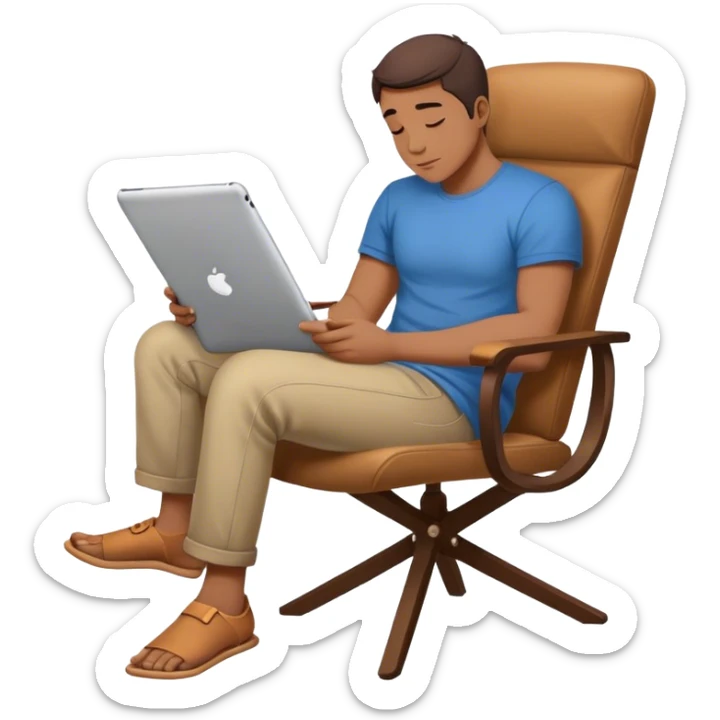 A PERSON SITS CROSS-LEGGED ON A CHAIR AND RELAXES DRAWING ON AN IPAD sticker
