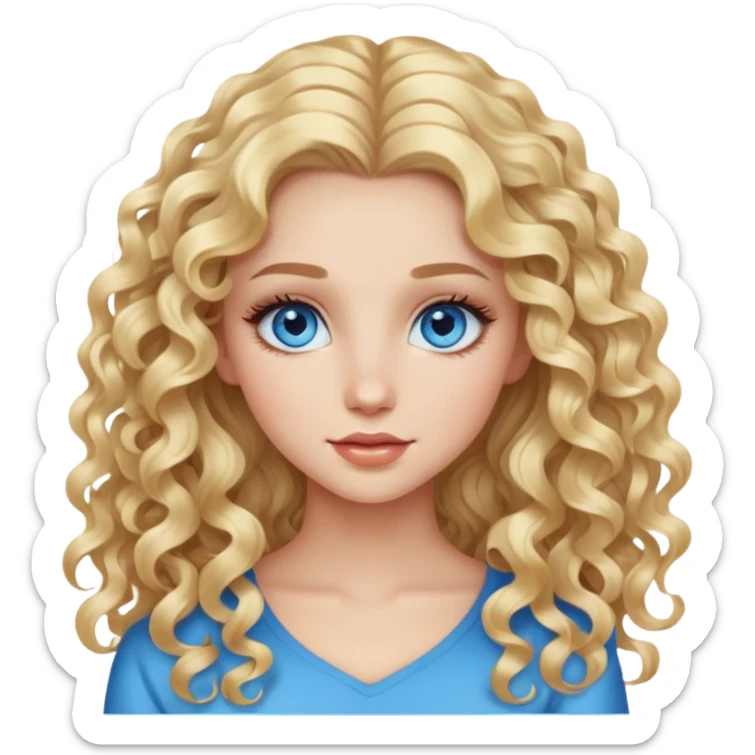 beautiful girl with long curly blonde hair, blue eyes, long eyelashes sticker