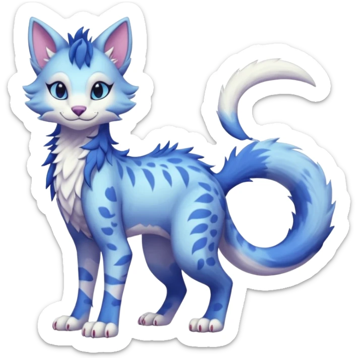 Kawaii pastel cute fantasy feline-vernid-sergal-fursona animal creature with a tufted tail full body with intricate markings  sticker