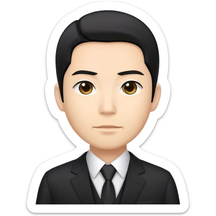 Japanese business man with light skin tone and black hair, wearing black suit sticker