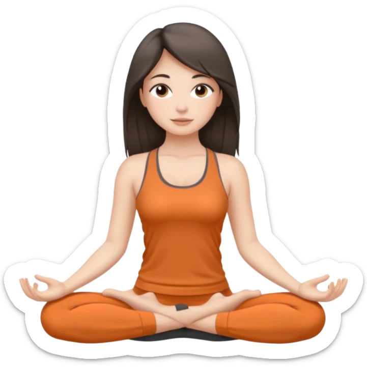 a brunette girl doing yoga, she is wearing a grey fit and she has dark straight and loose hair.  sticker