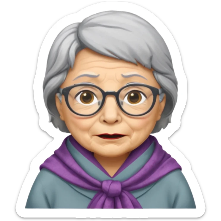 create me a slack emoji of a very old tiger shark, dressed like a grandma, with grey hair and glasses sticker