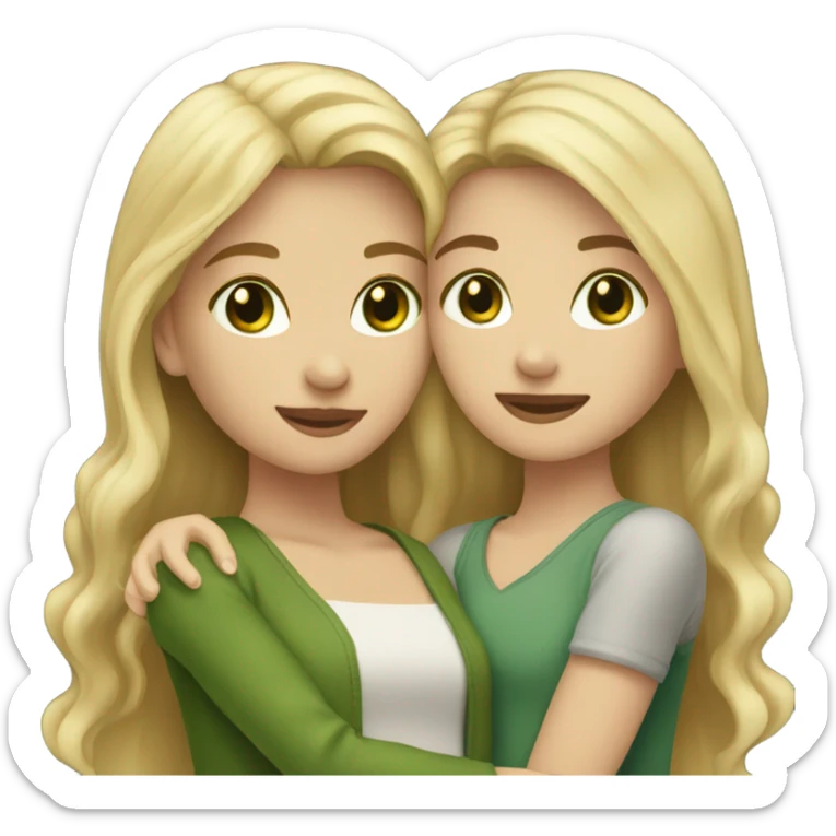 Blonde hair green eyed girl hugging brown hair dark eyed girl  sticker