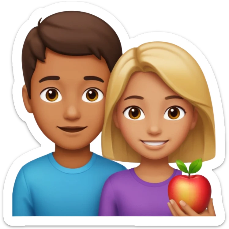 a boy looking at a girl, apple style emoji, girl smiling sticker