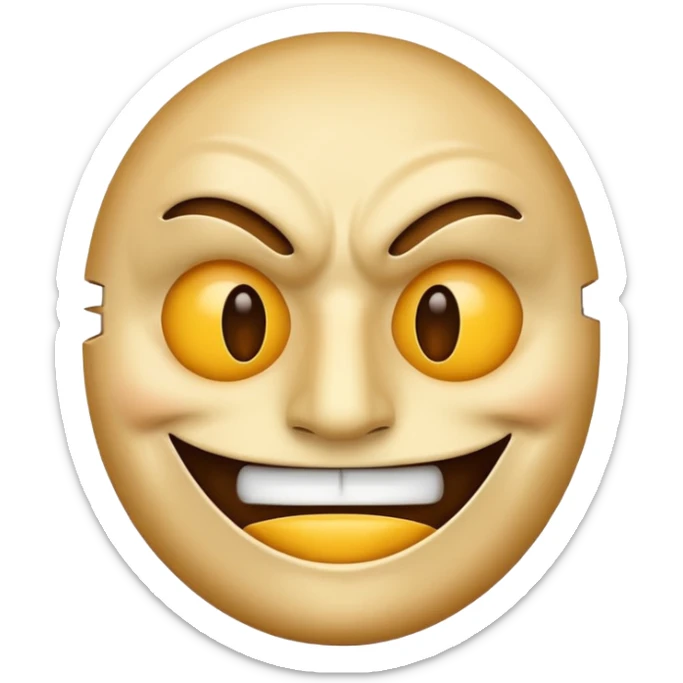 A emoji Whit a mask that are happy bot he hav it jag open and he is not happy onder the mask sticker