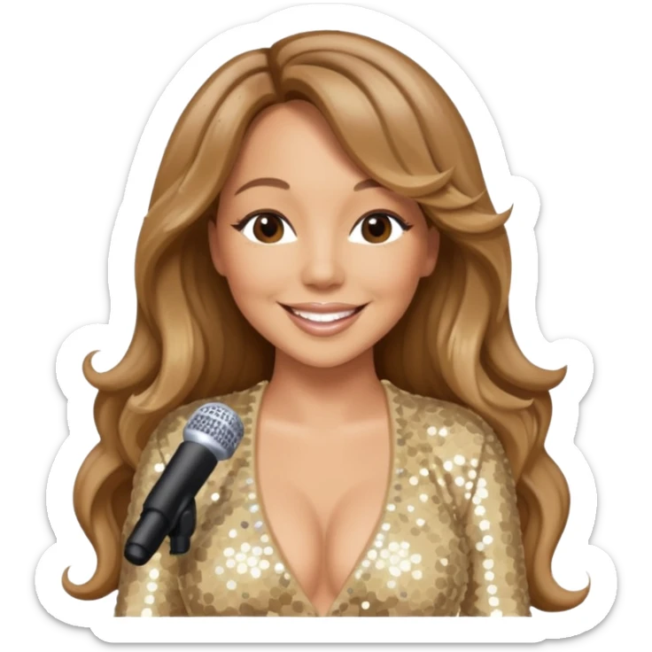 Mariah Carey with long light brown hair, cream sequin outfit sticker