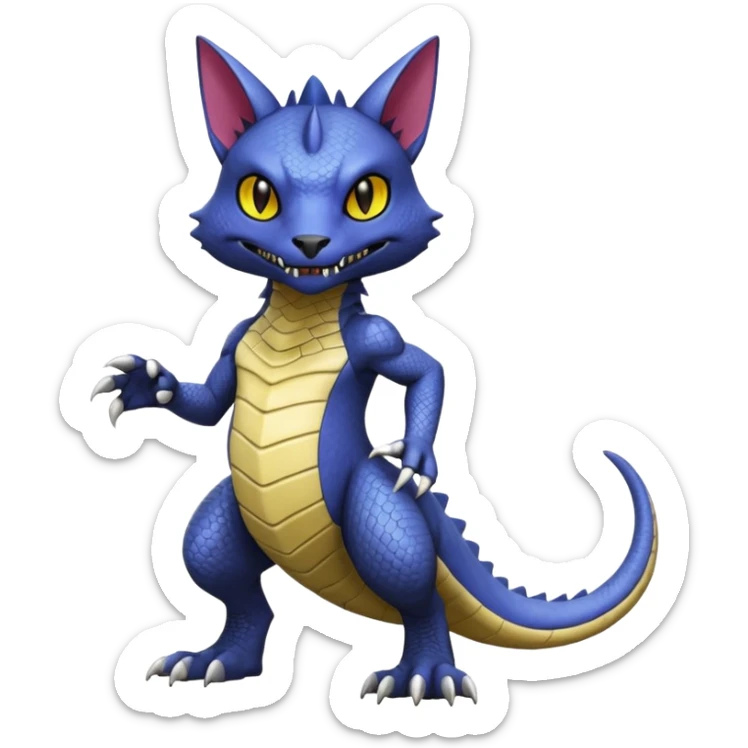 Reptilian, scaley Bastet-Noibat-Gatomon-Garchomp-Digimon-Fakémon-Pokémon-feline-creature (full body) sticker