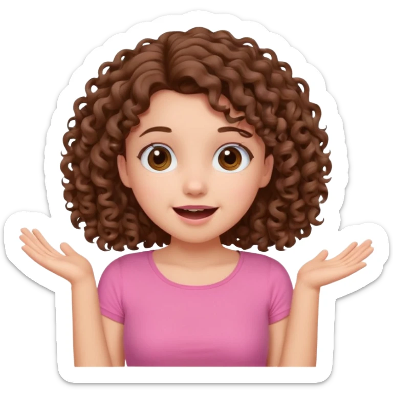 fun cute loud popular pretty girl modest curly brown hair pink top excited sticker