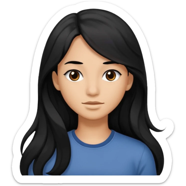 Long black hair little wave black eyes brown but not that much brown skin  sticker
