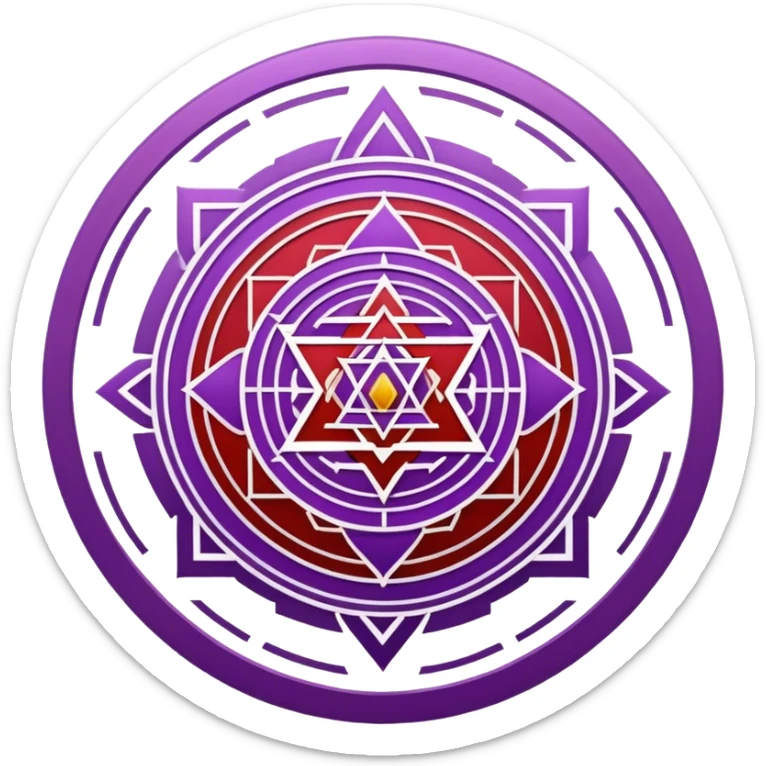 Sri yantra that has a lot of lines and detail with purple and red colors  sticker