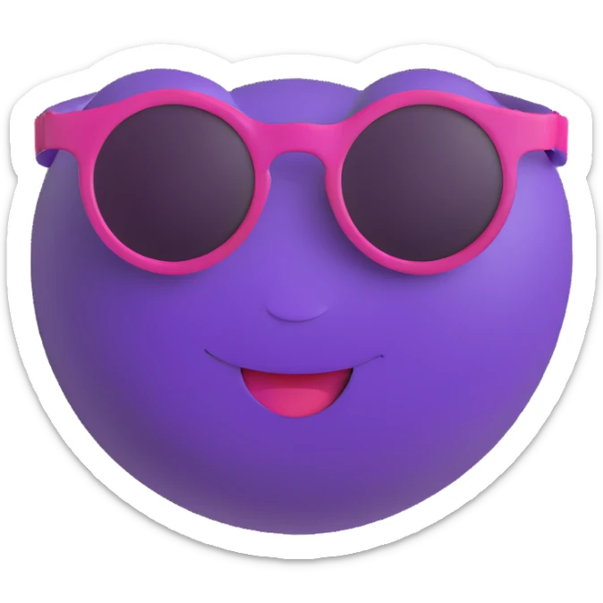 3D smiley emoji, round shape, purple color, with text 'szabi', wearing sunglasses, relaxed face sticker