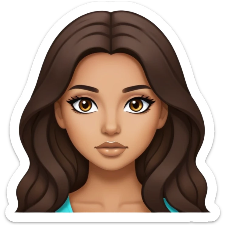 tan skin, brunette, baddie, pretty makeup, black eyeliner, long hair sticker