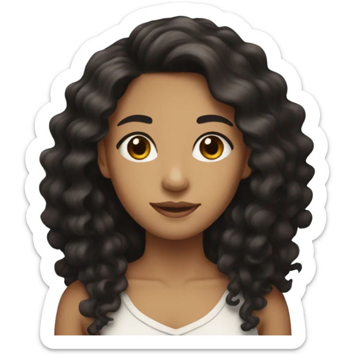 A young woman with light brown skin, very long black curly hair  sticker