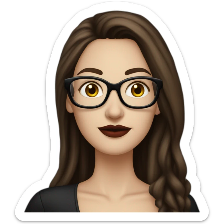 Sexy-Caucasian-Mum-woman-goth-long-brown-hair-standing-wearing-glasses-plus-size-upturned-nose sticker