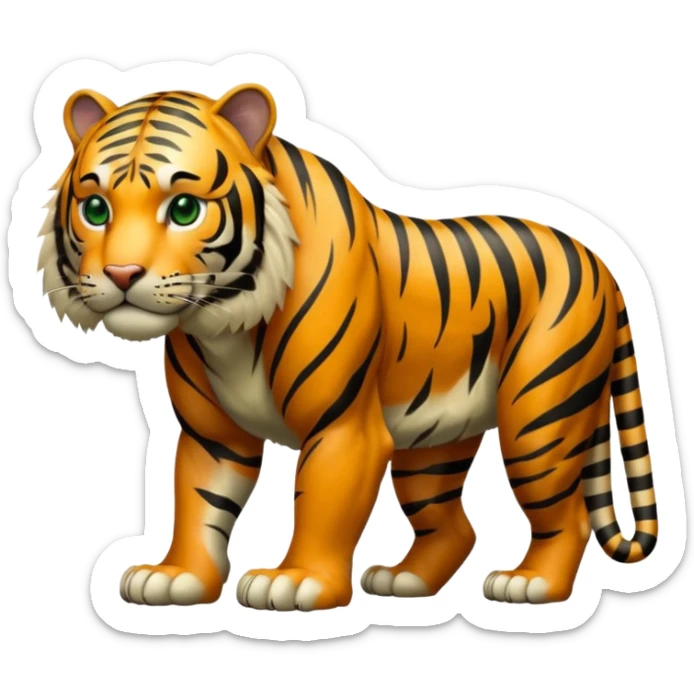 full body muscular tiger on all fours, all fur green with black stripes, no orange or other colors sticker