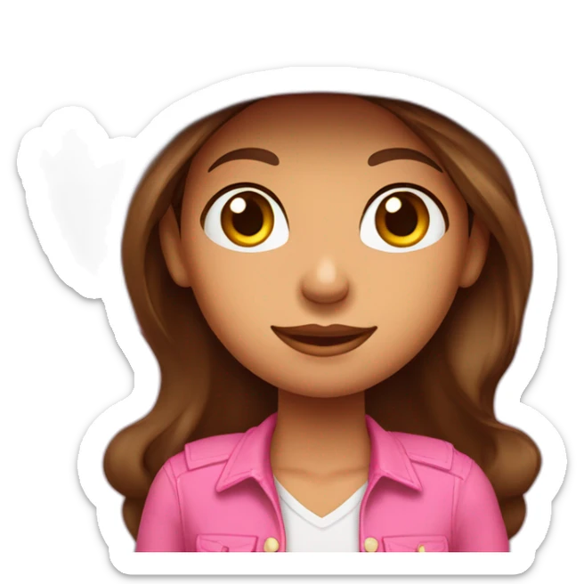 Tan girl with brown hair and hazle eyes wearing a pink cowgirl hat sticker