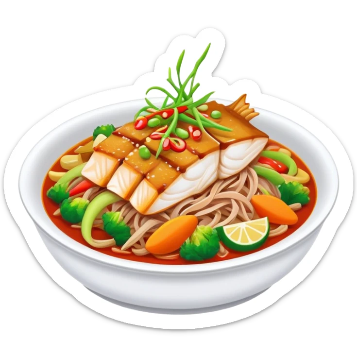 Fish Fragrant Shredded Pork with colorful vegetables in sauce, simplified emoji style with bold outlines and bright colors, cartoon style Yu Xiang Rou Si dish sticker