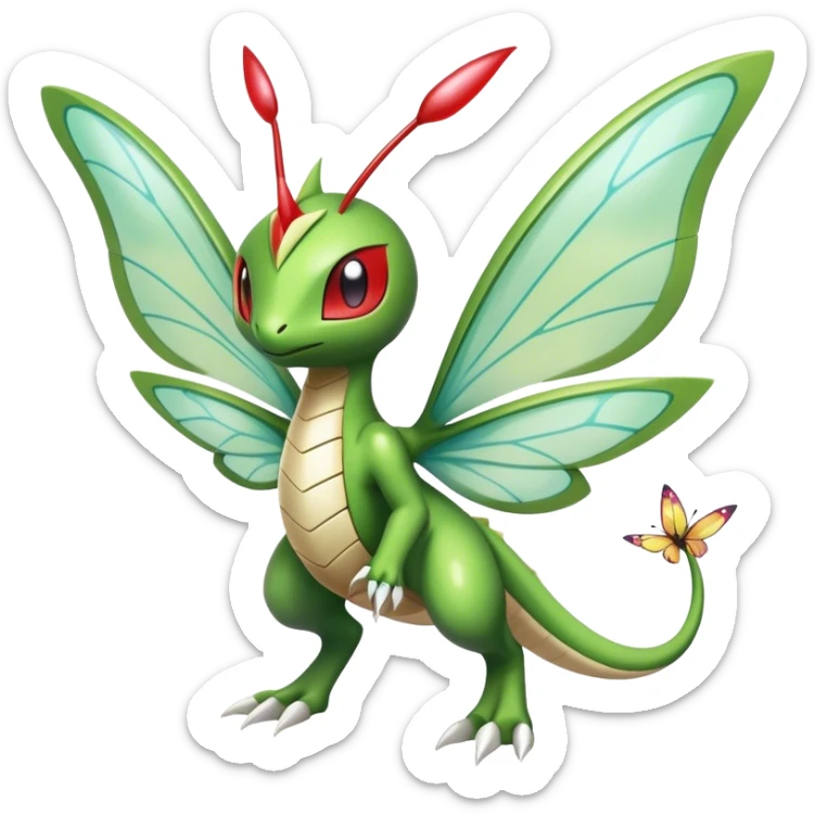 Cute Cool Edgy Shiny Futuristic Ethereal Legendary Kartana-Digimon-Schyther-Flygon-hybrid full body with butterfly wings sticker