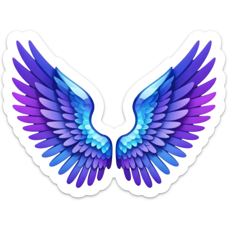 angel wings made of crystal, predominantly black, with the tips fading into purple and blue, emoji style sticker