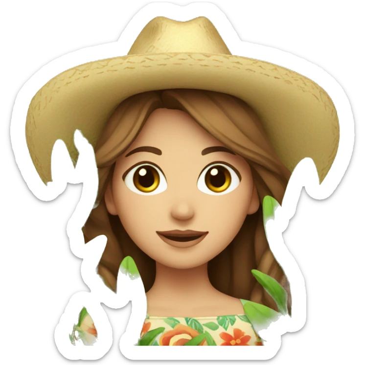 White Girl with brown hair wearing a sombrero holding plants sticker