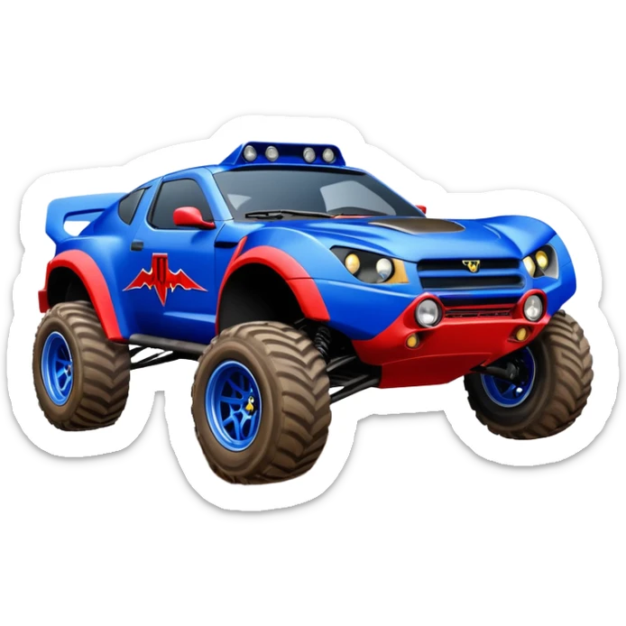 Satan’s Dirty Midnight-blue Local Motors Rally Fighter off road race car flying jumping over a dirt ramp  sticker