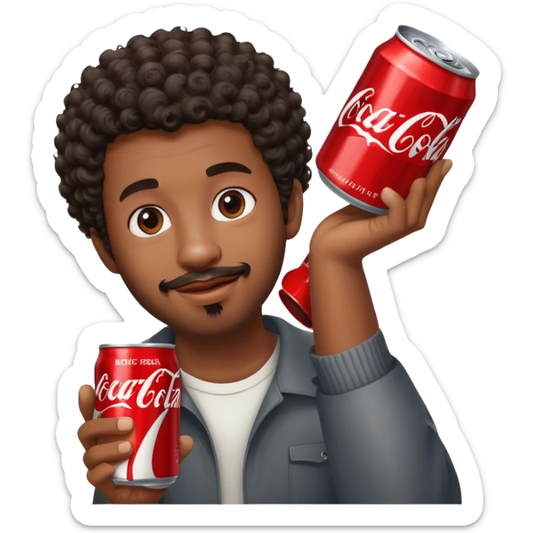 black guy short curly hair facial hair holding coke sticker