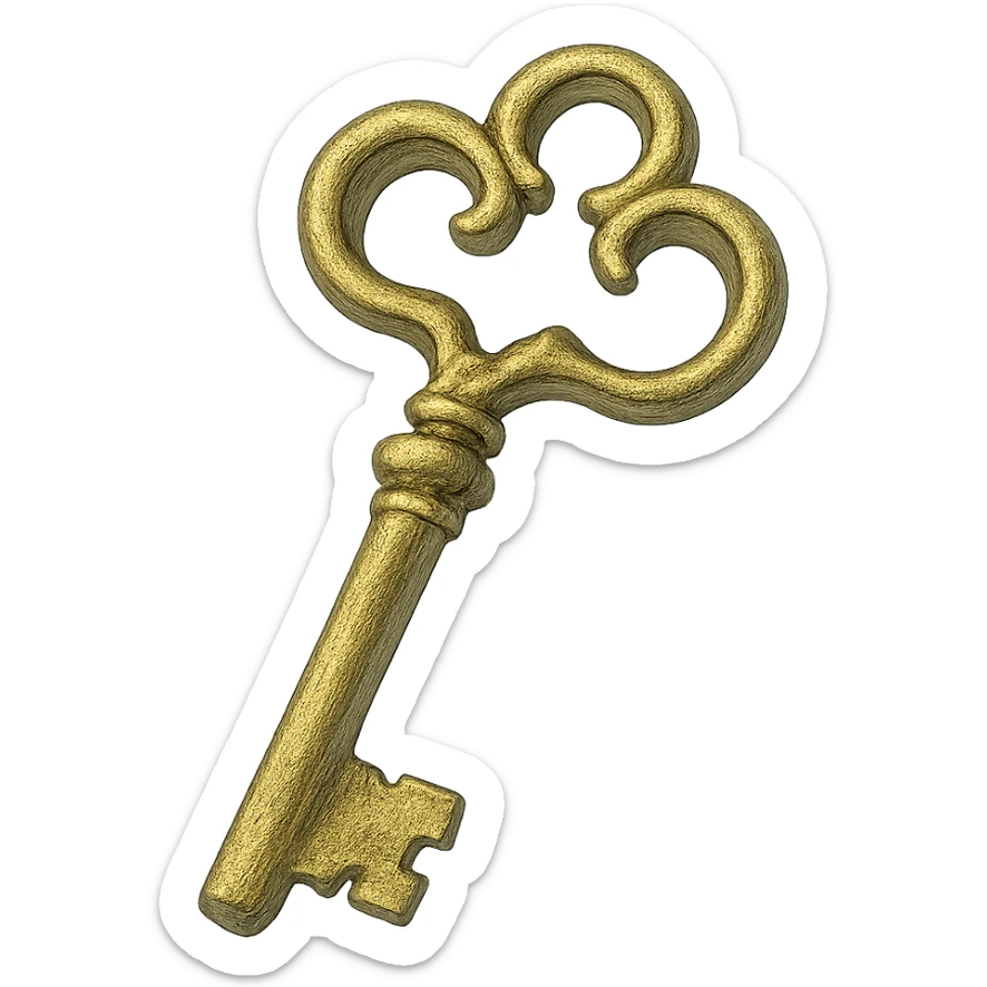 realistic fantasy key, natural colors, soft, fairy-like atmosphere, no background, square size sticker