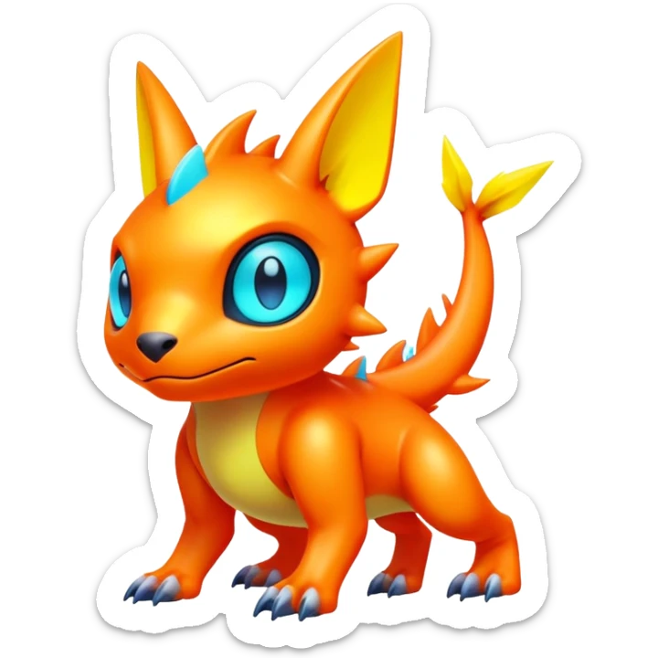 lush warm-colored modern colorful neon-colored Fakémon-Digimon-Fionbri-Trico-creature sticker