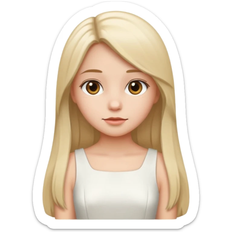 She is girl have a straight hair and she wear dress white sticker