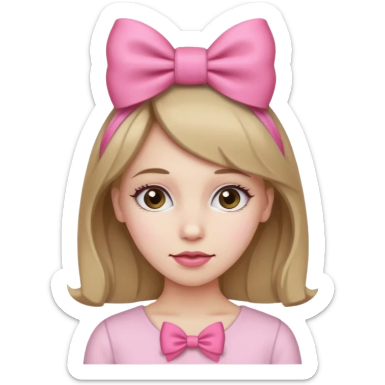 Este emoji 🙍🏼‍♀️ pero con el pelo rubio oscuro, y con un lazo rosa en la cabeza  sticker
