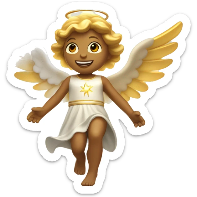 An angel descending from the clouds with rays of golden light sticker