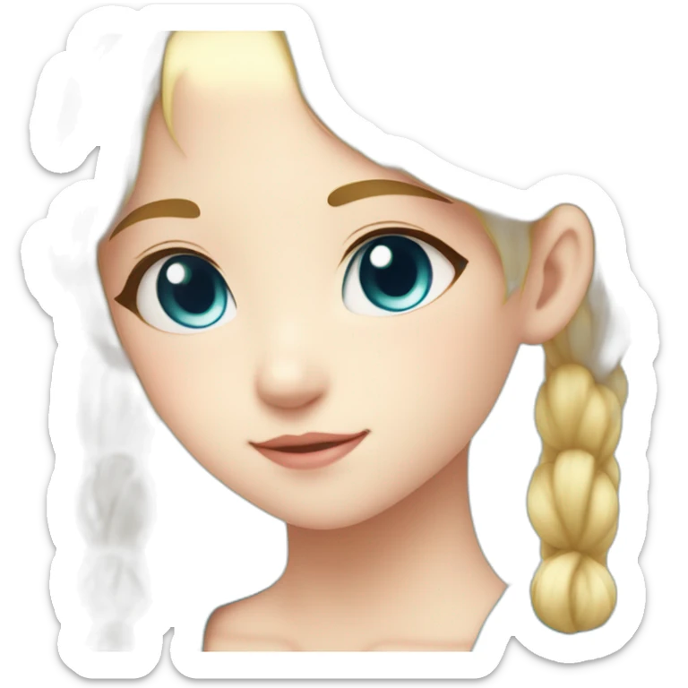 kawaii Japanese anime-inspired young girl with radiant golden blonde hair tied in a ponytail and mesmerizing azure eyes sticker