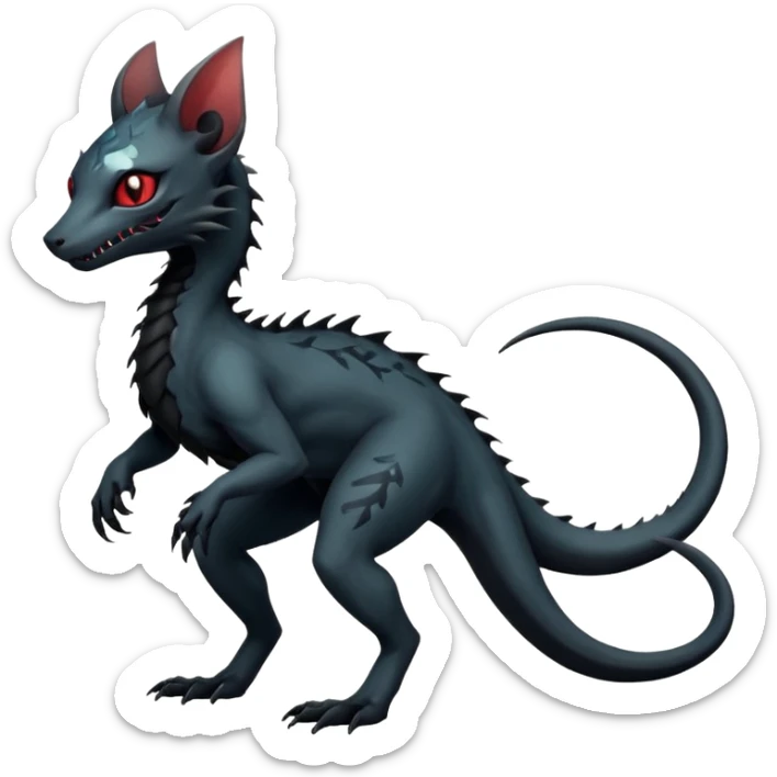 Futuristic Black Dark Abyssal Ethereal Modern Amaura-Salandit-Bayleaf-Abyss-Lykoi-Fakémon-creature-hybrid Full Body sticker