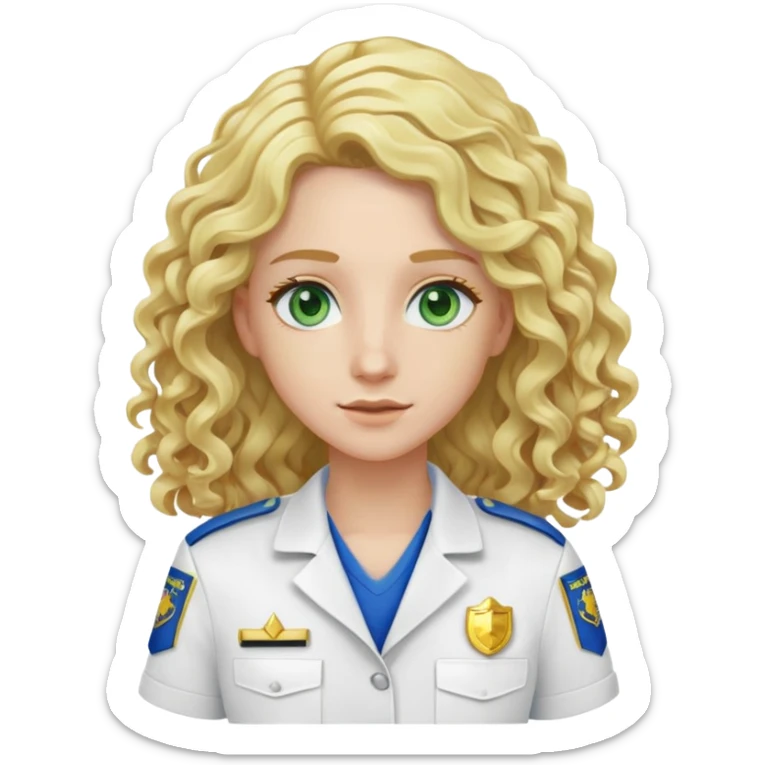 AEMT white and gold uniform green patch with long curly blonde hair and blue eyes sticker