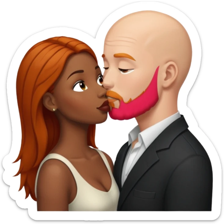 White bald man with ginger beard kissing black women with long black and brown hair  sticker