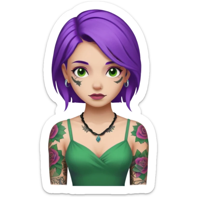 women with tatoos and hightlight that tatoos with purple hair and green dress sticker